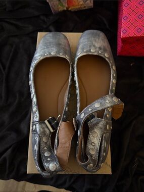 Free People Silver Studded Mary Jane Clog Mules